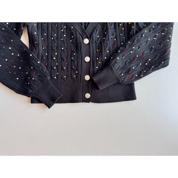 NWOT AQUA Black Rhinestone Studded Cable Knit Cardigan Sweater, Size S - Picture 6 of 10